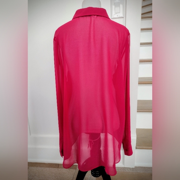 NWOT BCBGeneration W's Large Sheer Collared Button-Down Pink Long Sleeve Blouse - Picture 7 of 9